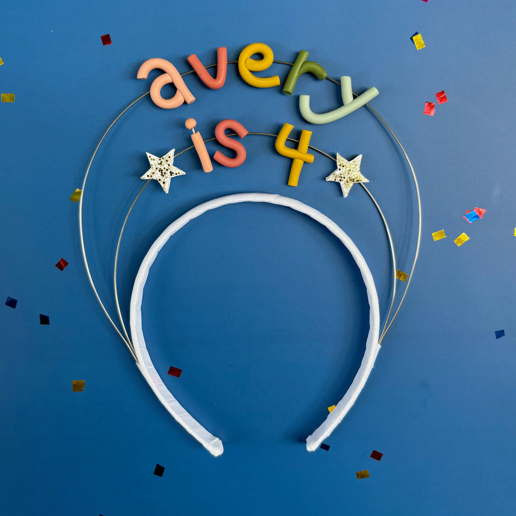 Personalized Birthday Headband | Double Pastel Rainbow