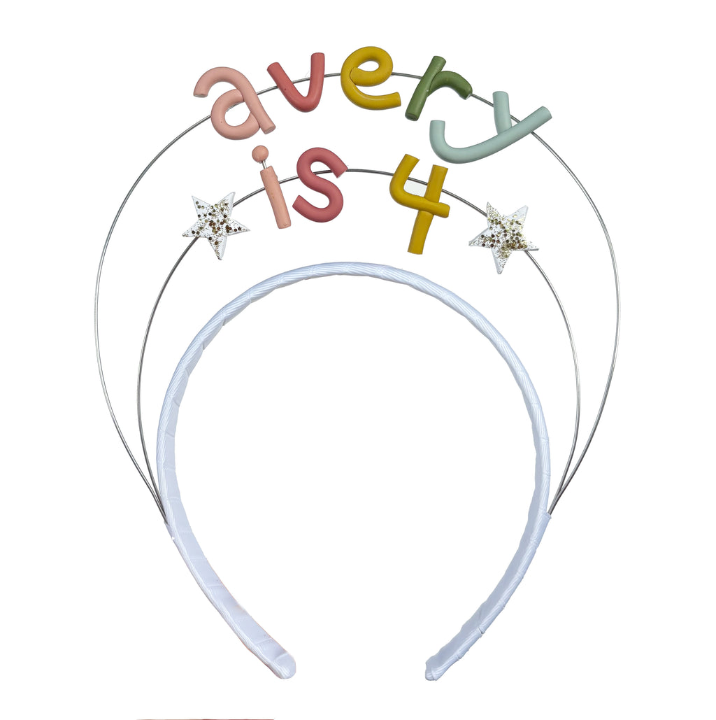 Personalized Birthday Headband | Double Pastel Rainbow