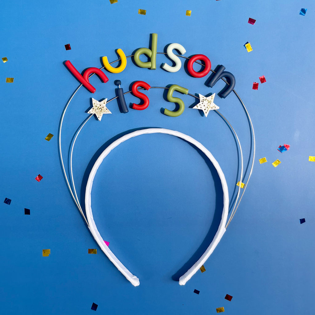 Personalized Birthday Headband | Double Primary Rainbow
