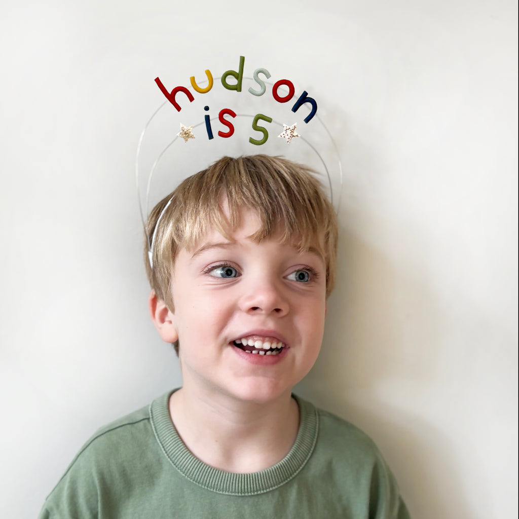 Personalized Birthday Headband | Double Primary Rainbow