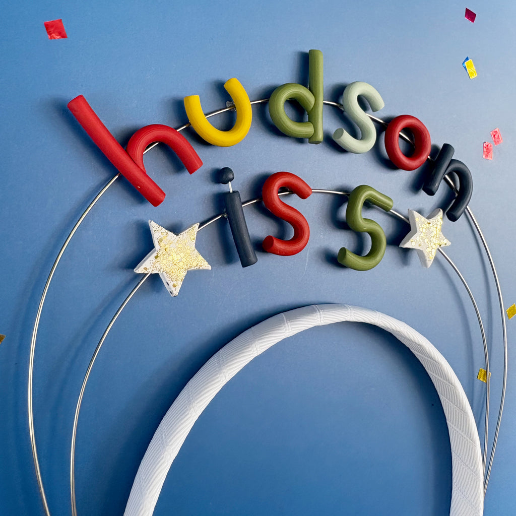 Personalized Birthday Headband | Double Primary Rainbow