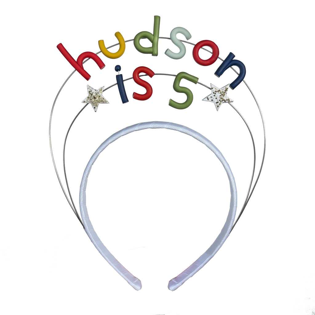 Personalized Birthday Headband | Double Primary Rainbow