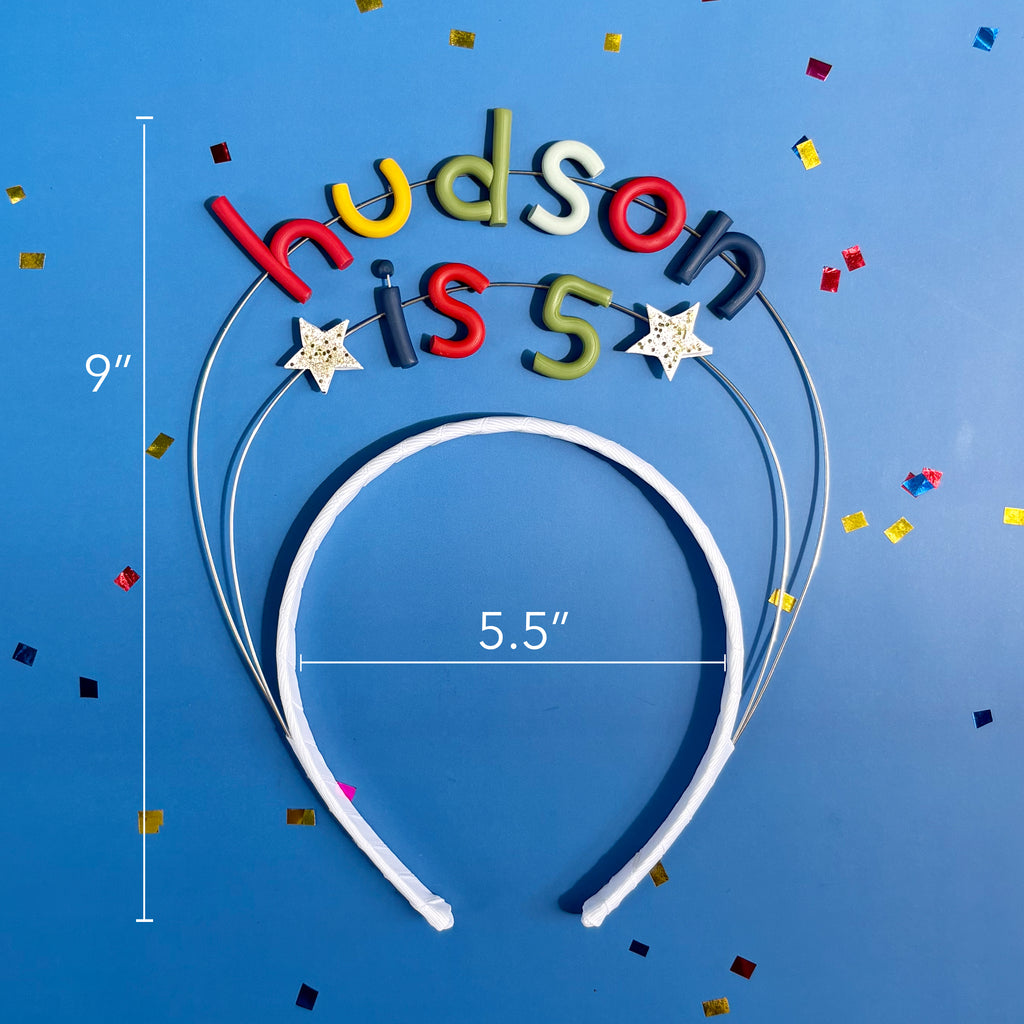 Personalized Birthday Headband | Double Primary Rainbow